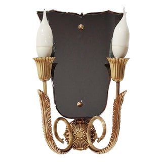 Vintage Brass Wall Light with Shaped Mirror, 1950s For Sale