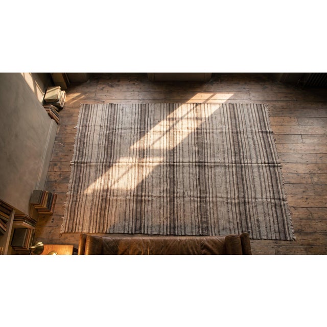 1930s Multi Brown Stripe Tribal Kilim Flat Woven Antique n.w. Persian Rug 8'4" X 10'0" Wool Carpet For Sale - Image 9 of 9