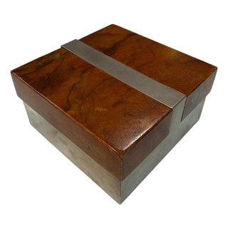 Tommaso Barbi Vintage Burl Wood & Brushed Metal Box For Sale