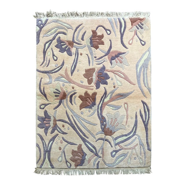Modern Hand-Knotted Nepal Rug 4'0" X 5'9" For Sale