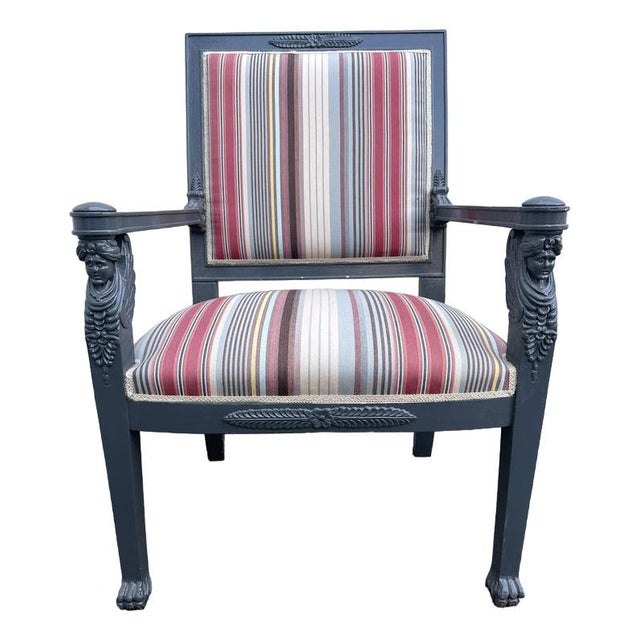 Armchair in Gray Lacquered Wood and Striped Rubelli Fabric For Sale - Image 11 of 11