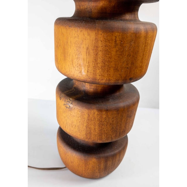 Mid 20th Century Mid-Century Modern Sculptural Architectural Turned Walnut Table Lamp For Sale - Image 9 of 10