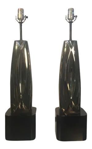 Modernist Chrome Sculptural Laurel Lamps - a Pair