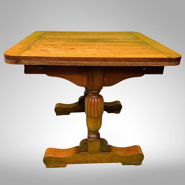 Wood Oak Draw Leaf Table in English Jacobean Revival-Style Circa 1930s For Sale - Image 7 of 18