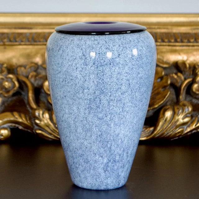 Contemporary Vitrix Glass Vase 1992 – Purple Rim Speckled White Studio Art Glass, Signed For Sale - Image 3 of 5