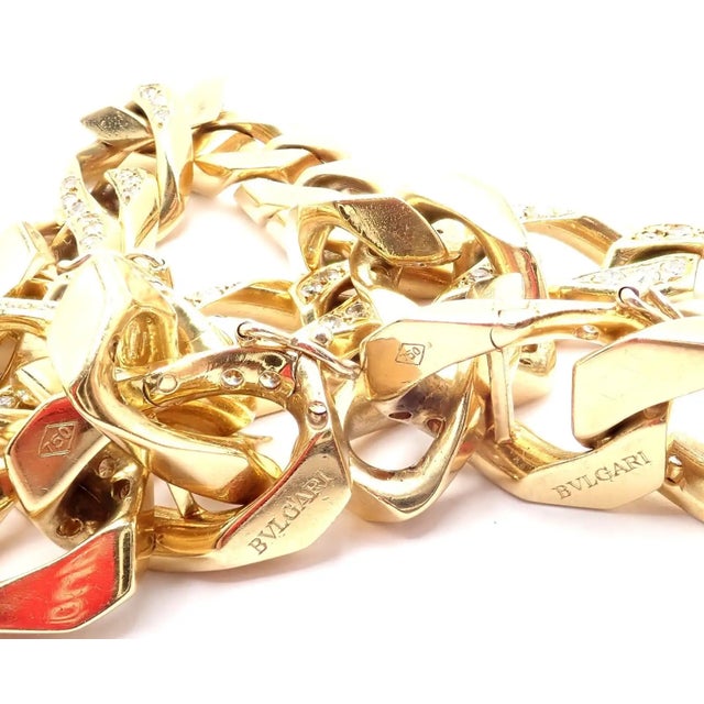 1980s Bvlgari Bulgari Diamond Set of Two Yellow Gold Link Bracelets Necklace For Sale - Image 9 of 12