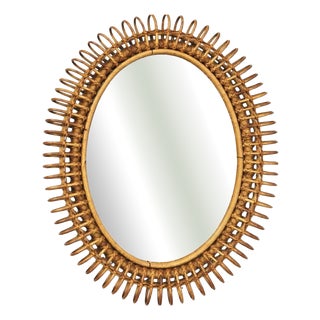 Mid-Century Rattan Wall Mirror in style of Franco Albini, Italy, 1960s For Sale