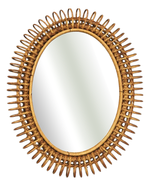 Mid-Century Rattan Wall Mirror in style of Franco Albini, Italy, 1960s