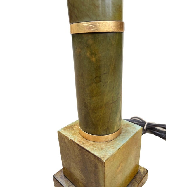 Vintage Mid-Century Jade Column Table Lamp With Cream Lampshade For Sale - Image 6 of 15