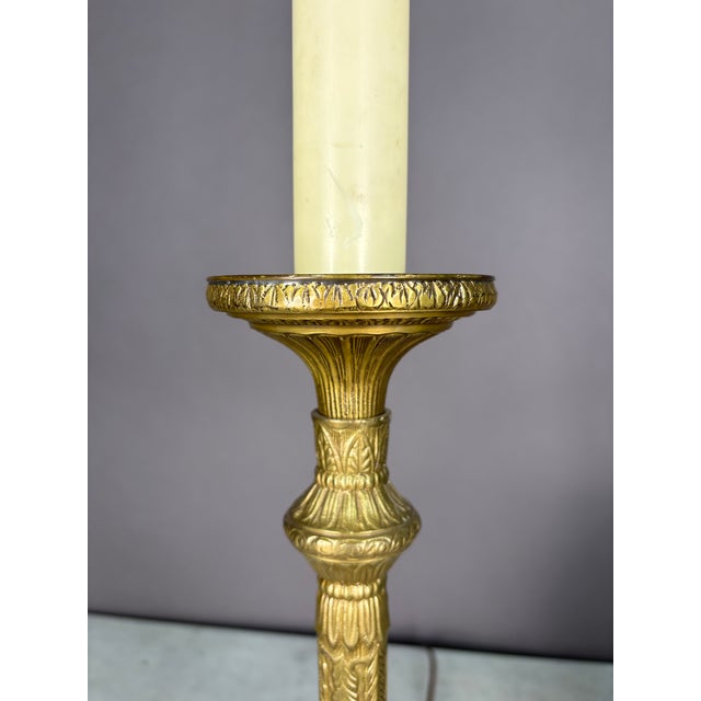 Early 19th Century Early 19th Century Ornate Brass Candlestick Table Lamp For Sale - Image 5 of 8