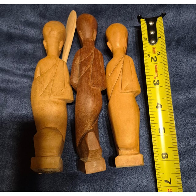 Brown Set of 3, Mid 20th Century African Primitive Wood Carvings For Sale - Image 8 of 8