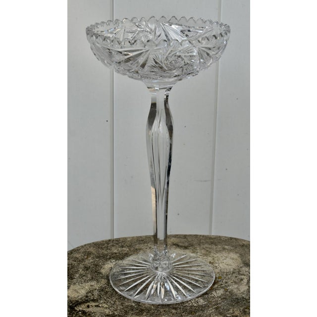 American Vintage American Brilliant Cut Glass Tall Compote For Sale - Image 3 of 12