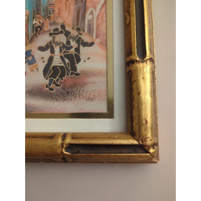 Late 20th Century Painting on Silk Signed by Lavi Zion "Simhat Torah Dancing Hassidim" 8.25"x6.25" For Sale - Image 13 of 17