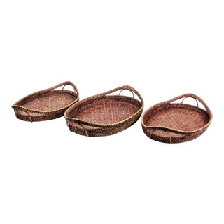Vintage Cambodian Wicker Nesting Trays - Set of 3 For Sale