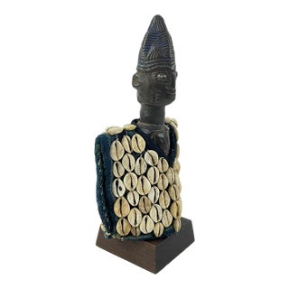 Early 20th Century Yoruba Ibeji Figure with Cowrie Shell Vest on Custom Base Nigeria For Sale