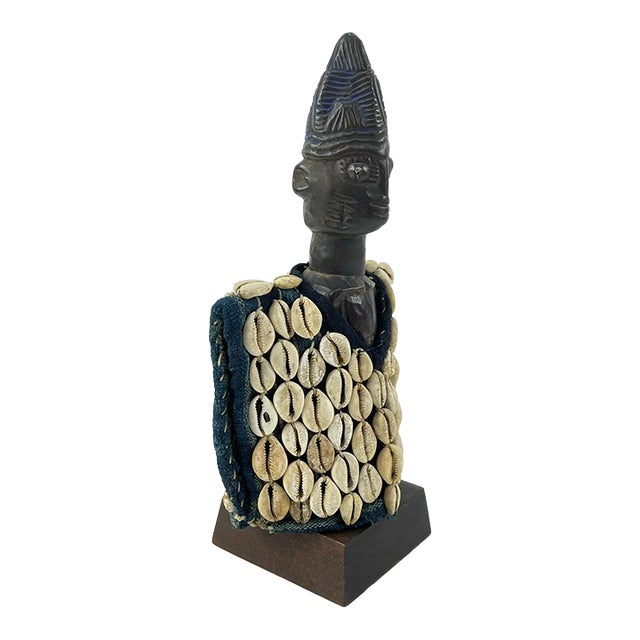 Early 20th Century Yoruba Ibeji Figure with Cowrie Shell Vest on Custom Base Nigeria For Sale