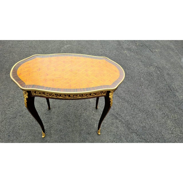 Brown Parquetry French Style Inlaid Accent Oval Table/Desk,side and Center Table For Sale - Image 8 of 10