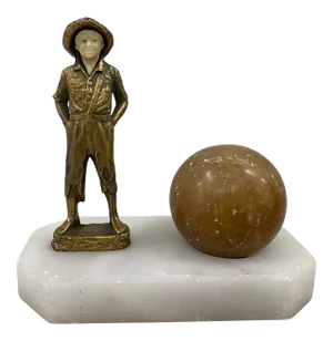 Gilded Spelter Figurine of a Young Boy Pen Holder Desk Set C.1920