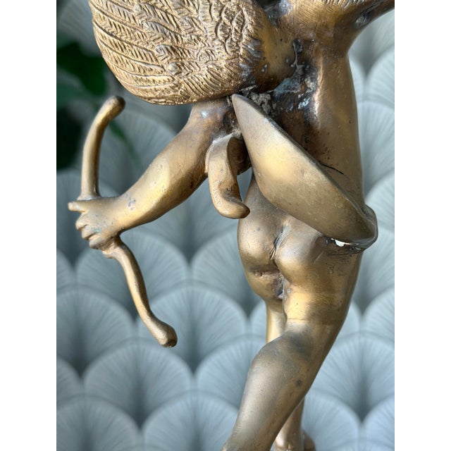 Brass Antique Art Nouveau Brass Cherub Cupid Angel Statue Sculptures in the Style of A. Moreau - A Pair For Sale - Image 8 of 12