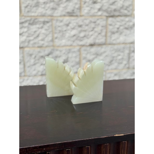 Tan Mid 20th Century Pair of Carved Onyx Art Deco Bookends For Sale - Image 8 of 11