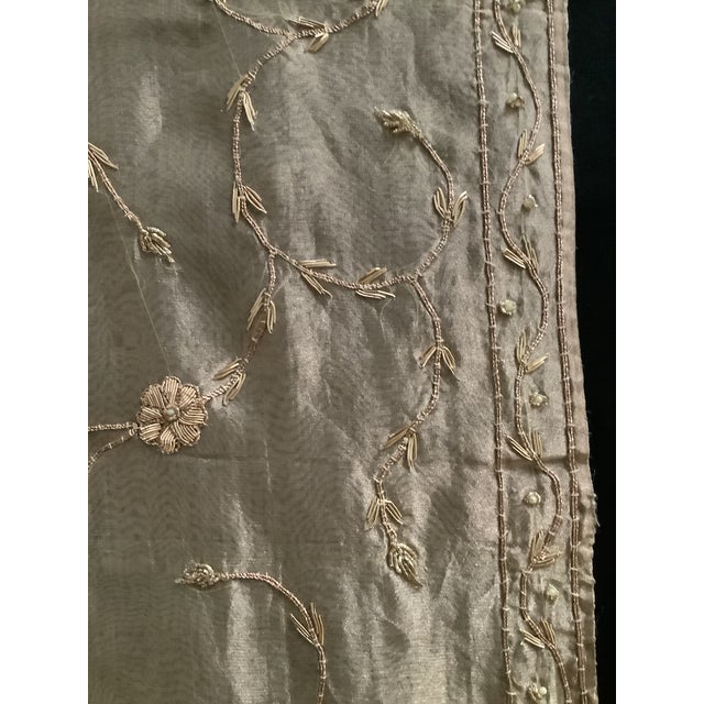 2010s Sethi & Sethi Brass Silk Organza Embroidered Floral Vine Decorative Table Runner For Sale - Image 5 of 11