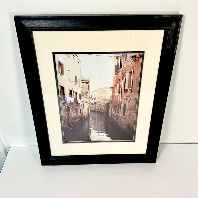 Rustic European 1980s Vintage Italian Boho Chic Cityscape Residential Canal Framed Photography, Laundry Day. For Sale - Image 3 of 13