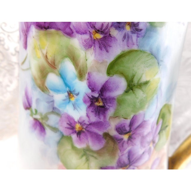 Mid-Century Modern 1940s Purple Floral Chocolate Pot With Ornate Gold Handle For Sale - Image 3 of 12