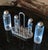 1970s Vintage Alessi condiment set designed by Ettore Sottsass - olive oil, vinegar, salt, pepper - crystal glass -...