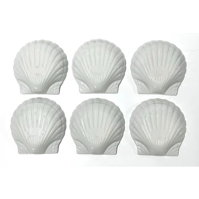 1980s White Porcelain Clam Shell Appetizer Plates – Coastal Set of 6 For Sale - Image 12 of 12