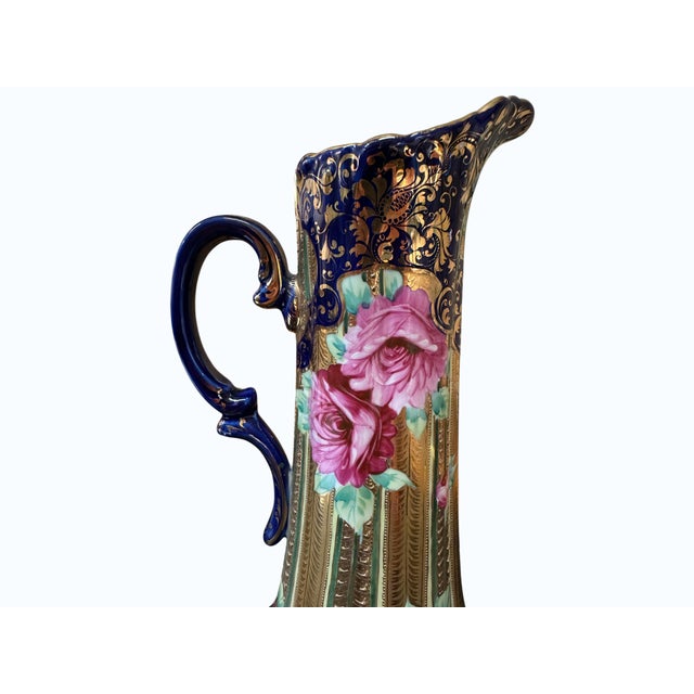 Blue Japanese Nippon Morigage Porcelain Tankard, 16" Tall, Ca 1910 For Sale - Image 8 of 11