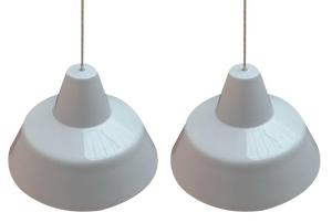 Mid-Century Danish Enamel Pendant Lamps from Louis Poulsen, 1960s, Set of 2