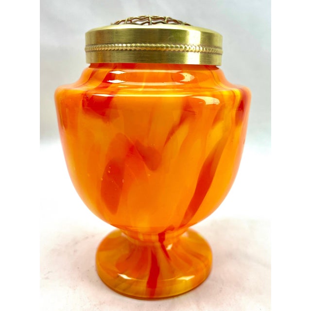 Glass Pique Fleurs Vase in Multi Color Orange Decor with Grille, 1930s For Sale - Image 7 of 16