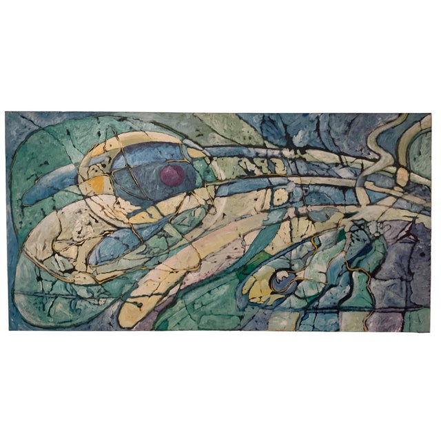 Blue Late 20th Century Abstract Acrylic Painting on Canvas "Egrets Get a Bullfrog" Unframed For Sale - Image 8 of 8