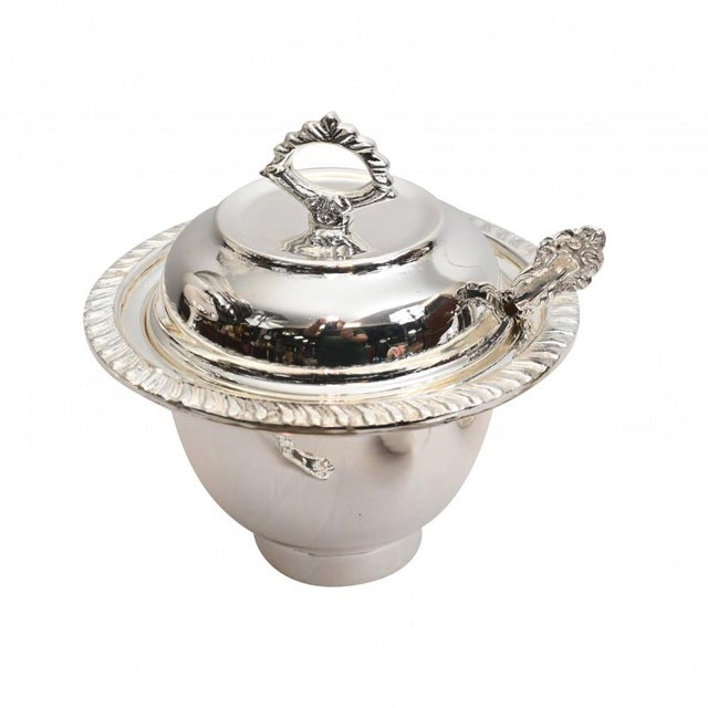 Metal Art Deco Bain Marie Plated Lazy Susan Silver Plate Food Server For Sale - Image 7 of 12