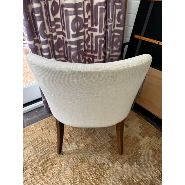 Pair of Bright Chair Maria Arm Chairs in Jane Churchill Darwin Cream With Natural Walnut Legs For Sale - Image 9 of 15