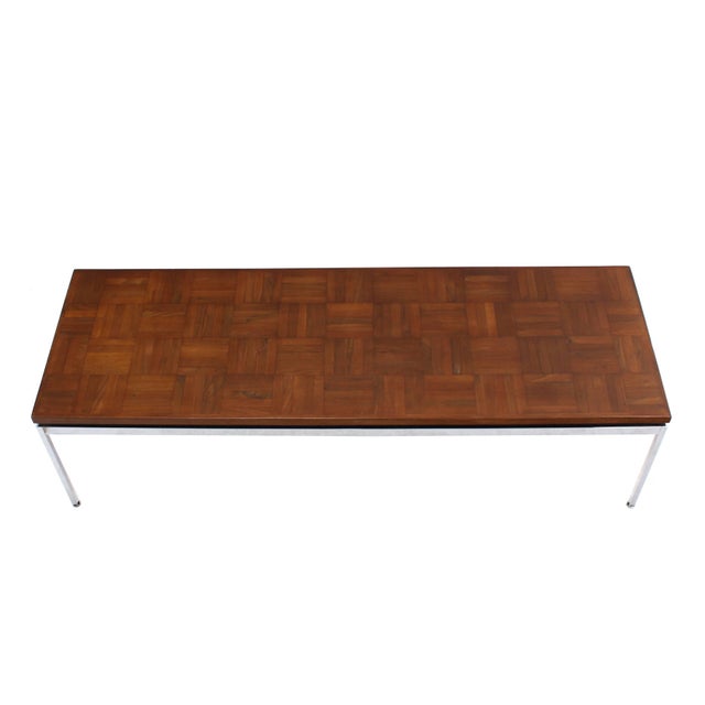 Paul McCobb Solid Stainless Steel Heavy Base Rectangular Coffee Table with Parquet Top For Sale - Image 4 of 7