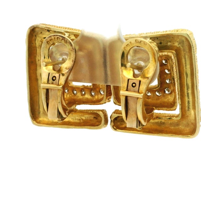 Lalaounis Ilias Lalaounis 18k Gold Diamond Textured Geometric Earrings, Circa 1970s, A Pair For Sale - Image 4 of 16