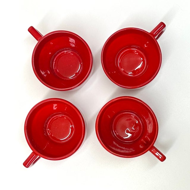 Vintage High Gloss Engine Red Ceramic Mugs - Set of 4 For Sale In Miami - Image 6 of 7