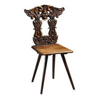 20th Century Carved Wood Escabelle, Alps, 1950s For Sale