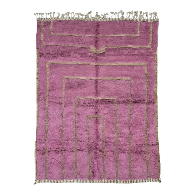 Contemporary Pink Moroccan Handmade Rug - 8.2 X 6.5 Ft For Sale