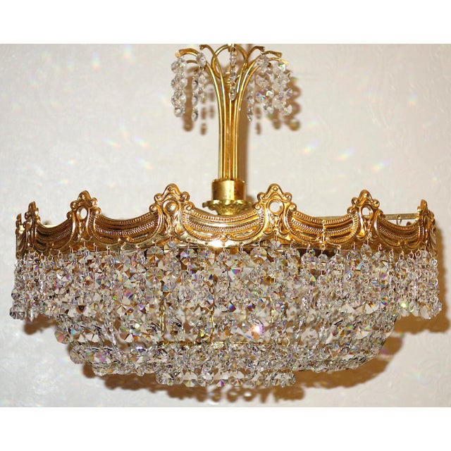 1970s Brass Crystal 24 Karat Gold Plated Five-Light Chandelier, 1970s For Sale - Image 5 of 11