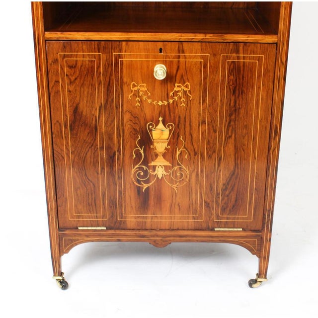 Brown 19th Century Edwardian Marquetry Inlaid Music Cabinet by Gonçalo Alves For Sale - Image 8 of 17