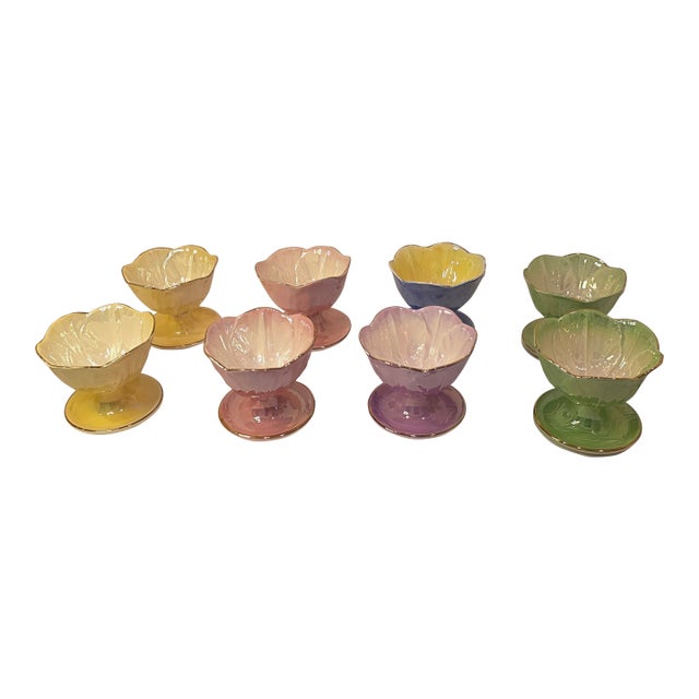 Vintage English Pearl Lustre Stemmed Dessert Bowls - Set of Eight For Sale