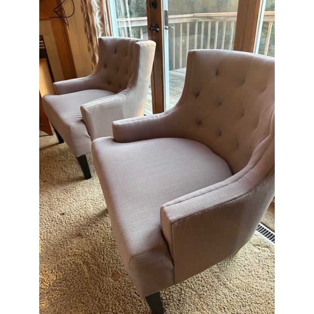 2010s Pair of Gray Tufted Upholstered Club Chairs For Sale - Image 5 of 5