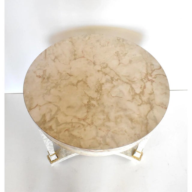 Vintage Neoclassical Round Faux Marble Side Table For Sale - Image 9 of 12