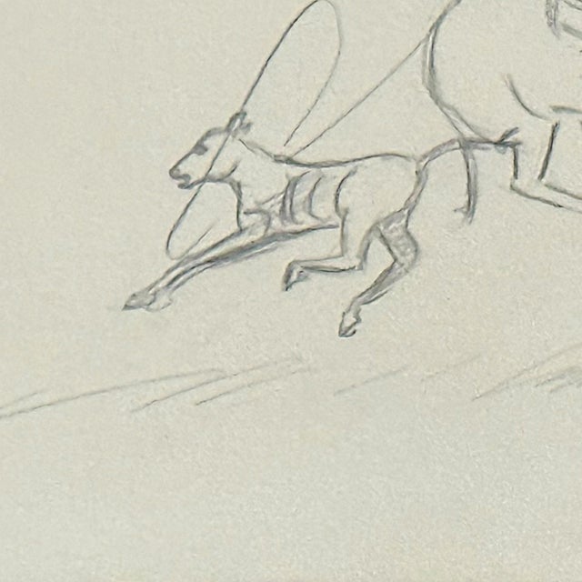 1980s Signed Vintage Pencil Sketch of Cowboy & Calf From Santa Ynez Valley - California Ranch Art For Sale - Image 5 of 7