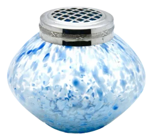 Bohemian Pique Fleurs Vase with Grille & Flecked with Blue, Late 1930s