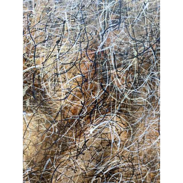 1980s 1980s Postmodern Abstract Painting on Board in Gold Leaf Frame For Sale - Image 5 of 6