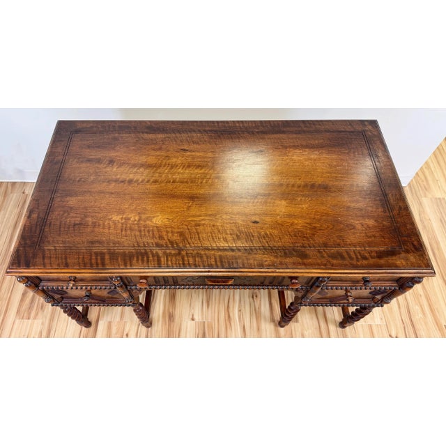 Antique Johnson-Handley-Johnson Co Jacobean Style Barley Twist Turned Wood Desk For Sale - Image 4 of 13