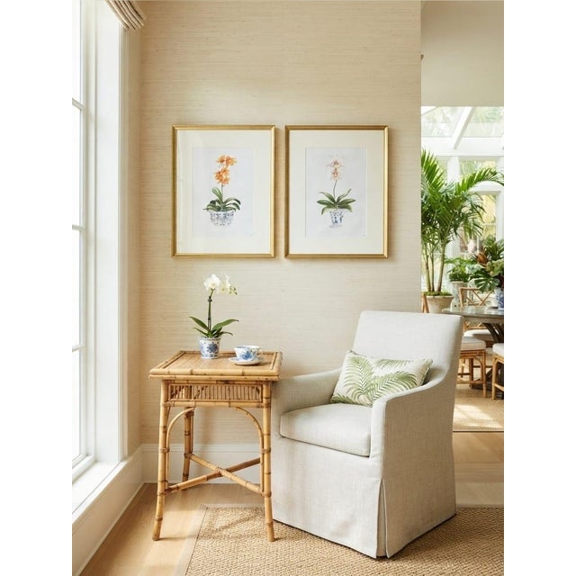 White Pair of Vintage Framed Chinoiserie Orchid Botanical Prints – Orange & Pink Floral Art For Sale - Image 8 of 12